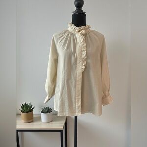 Belle Pièce Ruffle neck blouse XS cream textured cotton top romantic vintage